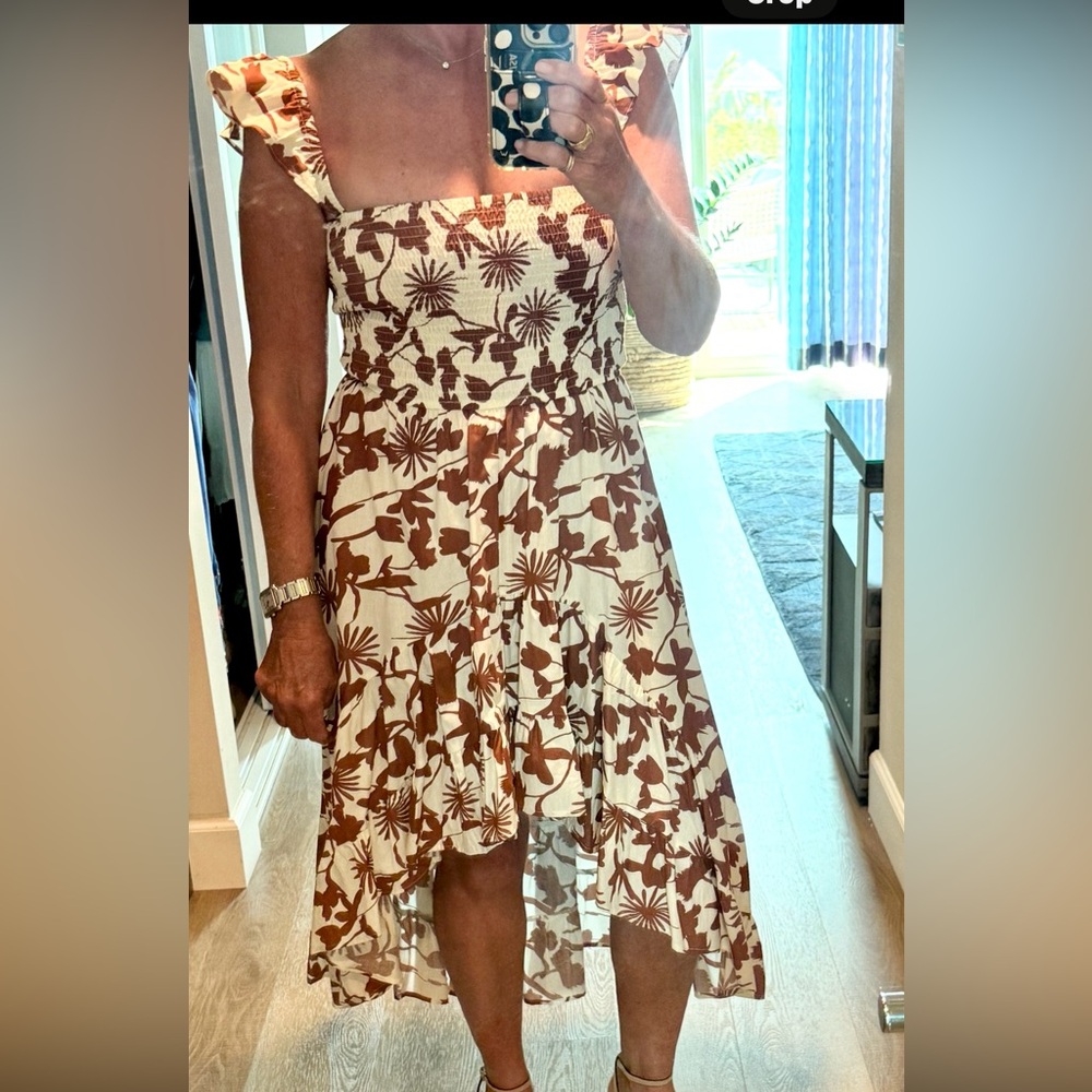 Cute Summer Dress Brown and Cream Floral